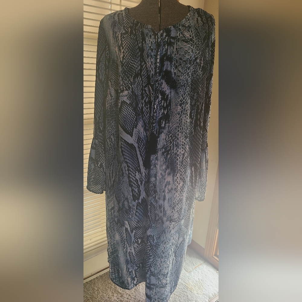 Navy blue snake print column dress with tassels SZ 20